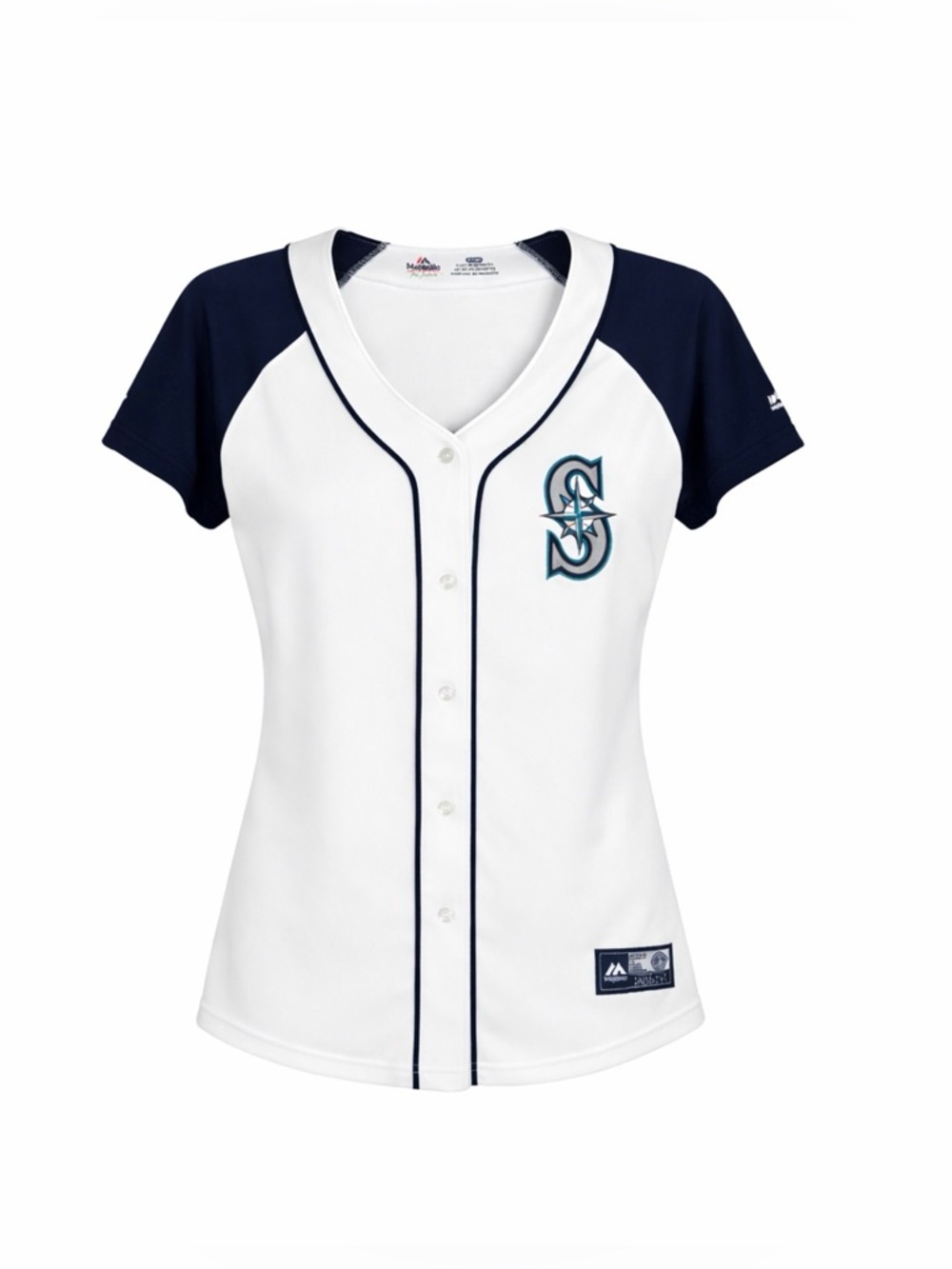 Seattle Mariners Women's Majestic Jersey Small
White Navy MLB Shirt